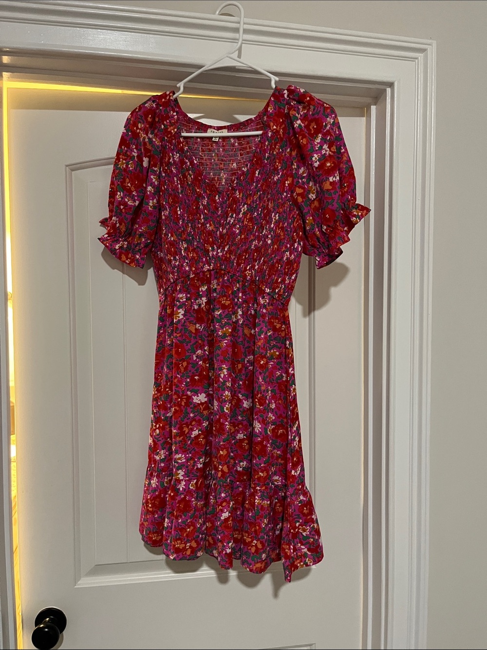 JODIFL Red Floral Smocked Midi Dress
